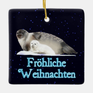 Froehliche Weihnachten - Ringed Siegel Keramikornament
