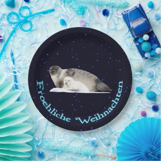 Froehliche Weihnachten - Ringed Siegel Pappteller (Party)