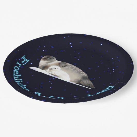 Froehliche Weihnachten - Ringed Siegel Pappteller (Schrägansicht)