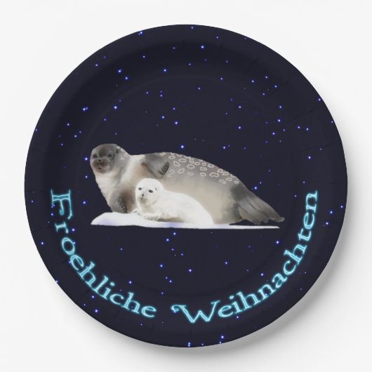 Froehliche Weihnachten - Ringed Siegel Pappteller (Vorderseite)