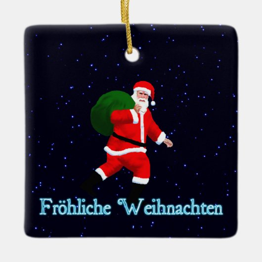 Froehliche Weihnachten - Santa Claus Keramikornament (Vorderseite)