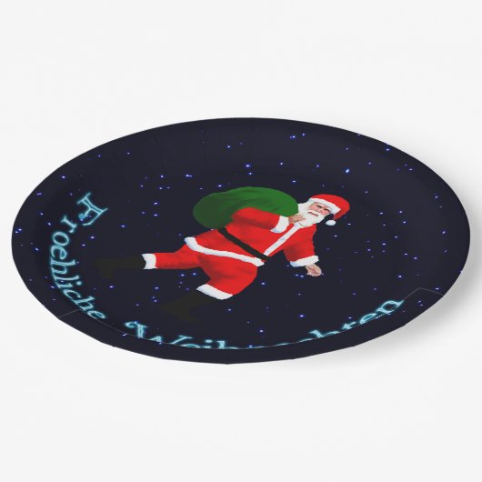 Froehliche Weihnachten - Santa Claus Pappteller (Schrägansicht)