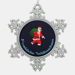 Froehliche Weihnachten - Santa Claus Schneeflocken Zinn-Ornament