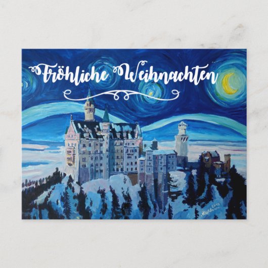 Froehliche Weihnachten Winter Märchenschloss Postkarte (Vorderseite)