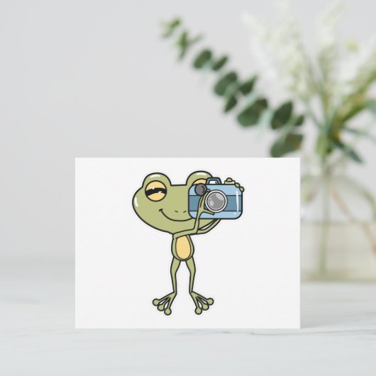 Frog als Fotograf mit Kamera Postkarte (Stehend Vorderseite)