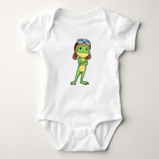 Frog als Pilot mit Hut und Brille Baby Strampler (Vorderseite)