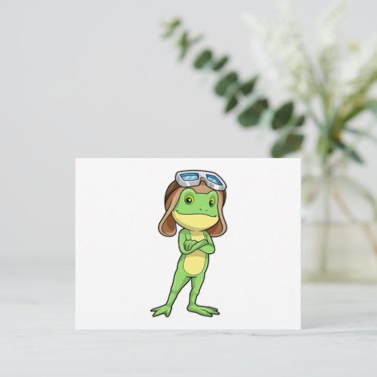 Frog als Pilot mit Hut und Brille Postkarte (Stehend Vorderseite)
