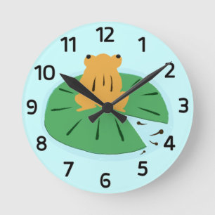 Frog and Tadpoles & Water Lily Wall Clock Runde Wanduhr