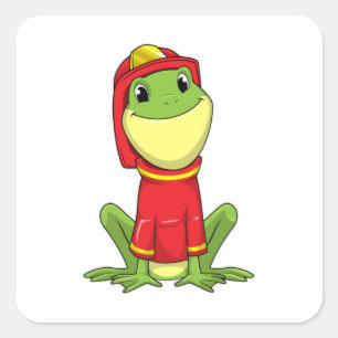 Frog as Firefighter with Helmet Quadratischer Aufkleber