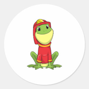 Frog as Firefighter with Helmet Runder Aufkleber