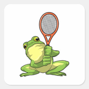 Frog at Tennis with Tennis racket Quadratischer Aufkleber