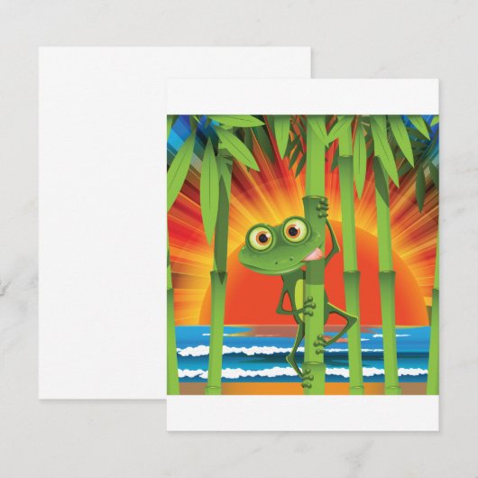 Frog auf Bambus Einladungen (Vorne/Hinten)