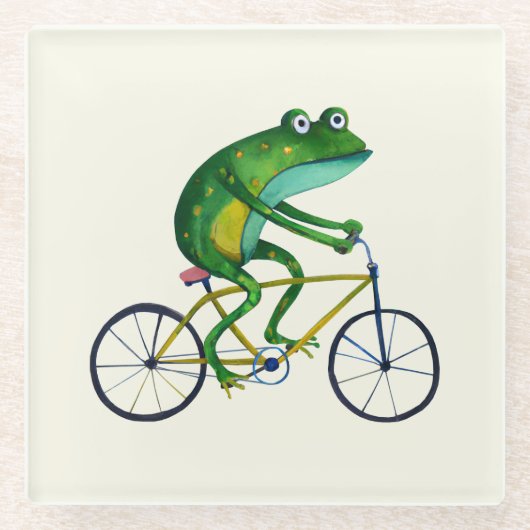 Frog auf dem Fahrrad Glasuntersetzer (Vorderseite)