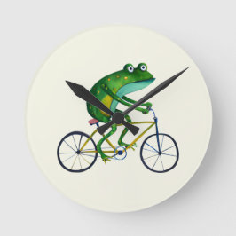 Frog auf dem Fahrrad Runde Wanduhr