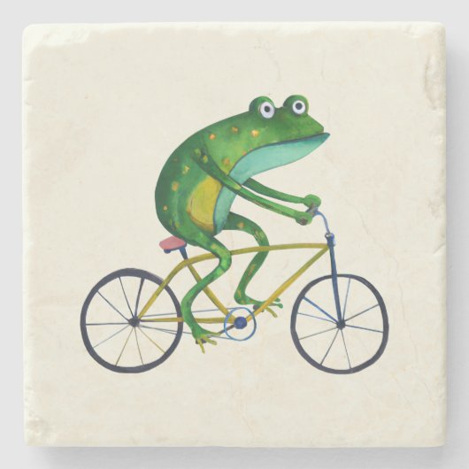 Frog auf dem Fahrrad Steinuntersetzer (Vorderseite)