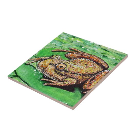 Frog auf einem Lily Pad Gemälde Fliese (Seite)
