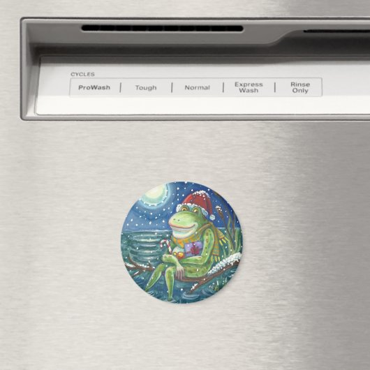 FROG AUF EINEM LOG, URLAUB CHRISTMAS MAGNET RUNDE (In Situ (Geschirrspüler))