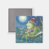 FROG AUF EINEM LOG, URLAUB MERRY CHRISTMAS MAGNET  (Vorderseite/Rückseite)