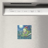 FROG AUF EINEM LOG, URLAUB MERRY CHRISTMAS MAGNET  (In Situ (Geschirrspüler))