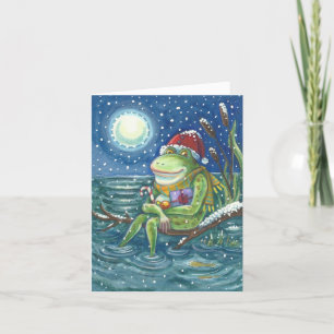 FROG AUF LOG CHRISTMAS GREETCARD Verse Feiertagskarte