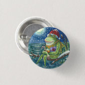 FROG AUF LOG CHRISTMAS HOLIDAY BUTTON Round (Vorne & Hinten)