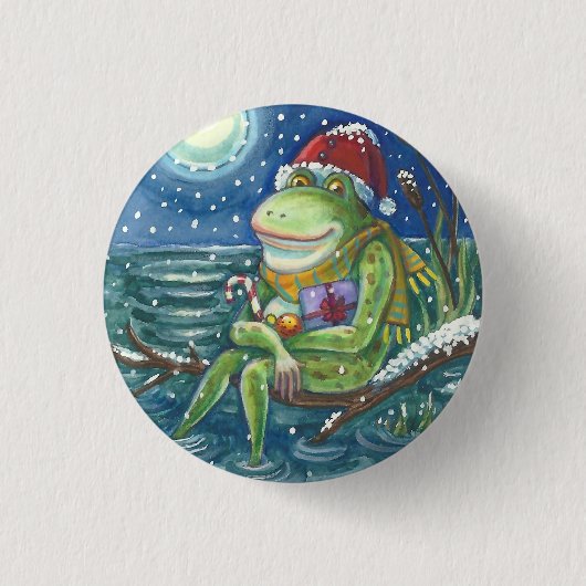 FROG AUF LOG CHRISTMAS HOLIDAY BUTTON Round (Vorderseite)