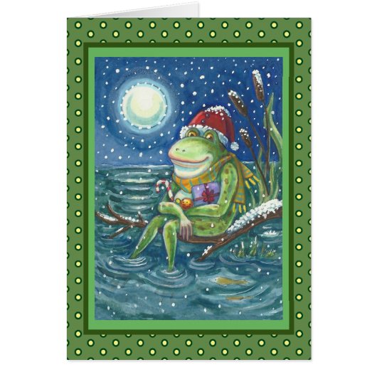 FROG AUF LOG HOLIDAY CHRISTMAS GREETING CARD Blank (Vorne)
