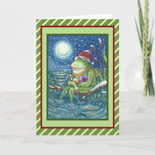 FROG AUF LOG HOLIDAY CHRISTMAS GREETING CARD Verse Feiertagskarte