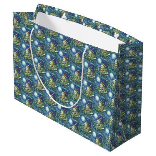 FROG AUF LOG SANTA, CHRISTMAS GROSSE GIFT BAG GROßE GESCHENKTÜTE (Rückseite Schrägansicht)