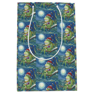 FROG AUF LOG SANTA, CHRISTMAS MEDIUM GIFT BAG MITTLERE GESCHENKTÜTE