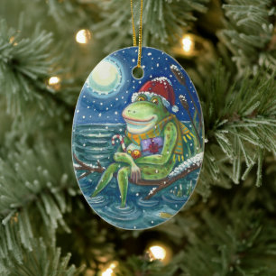 FROG AUF LOG WARMT DAS HERZ, FUNNY, NIEDLICHE WEIH KERAMIK ORNAMENT