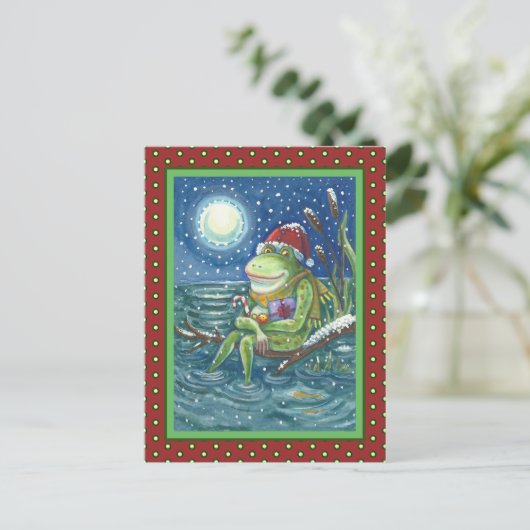 FROG AUF LOG WARMT DAS HERZ, FUNNY, NIEDLICHE WEIH POSTKARTE (Stehend Vorderseite)