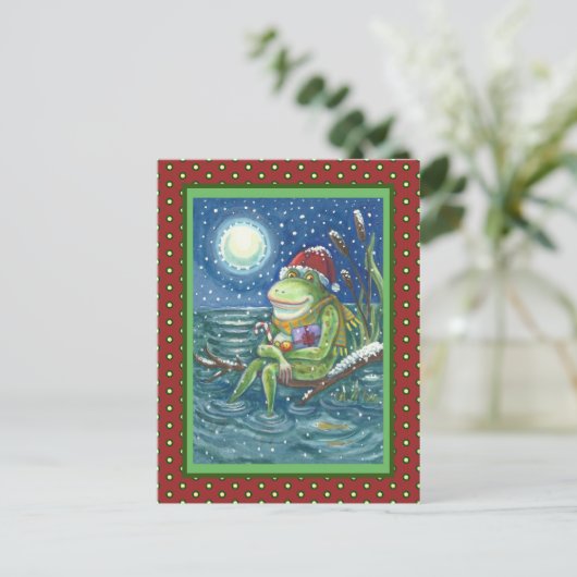 FROG AUF LOG WARMT DAS HERZ, FUNNY, NIEDLICHE WEIH POSTKARTE (Stehend Vorderseite)