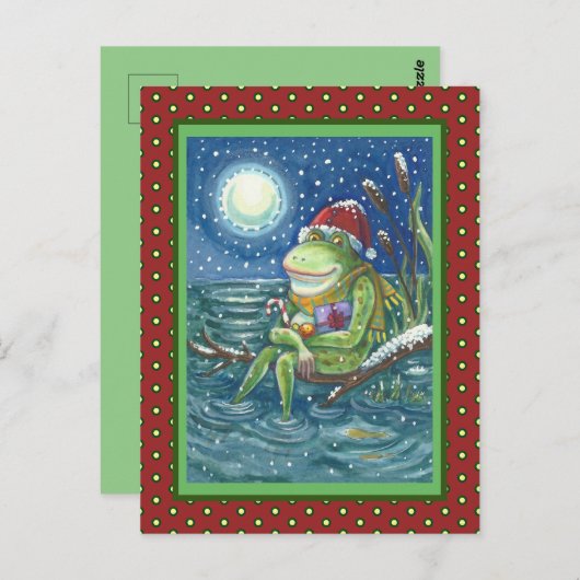 FROG AUF LOG WARMT DAS HERZ, FUNNY, NIEDLICHE WEIH POSTKARTE (Vorne/Hinten)