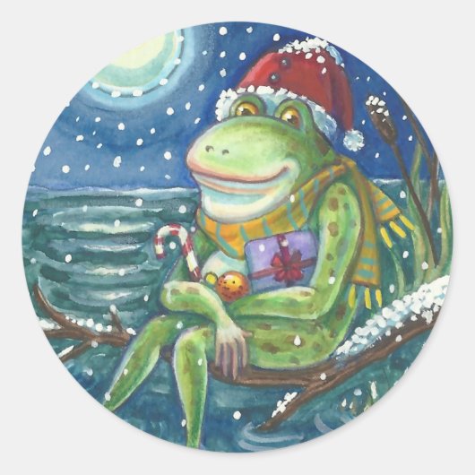 FROG AUF LOG WARMT DAS HERZ, FUNNY, NIEDLICHE WEIH RUNDER AUFKLEBER (Vorderseite)