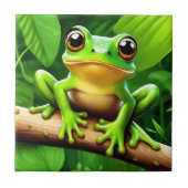 Frog auf Zweig Natur Kunst Fliese (Vorderseite)