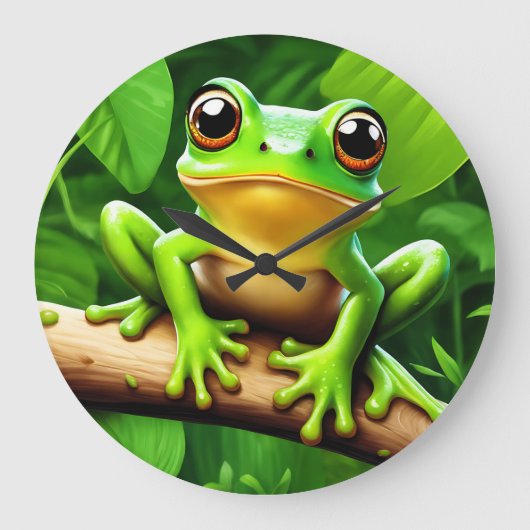 Frog auf Zweig Natur Kunst Große Wanduhr (Vorderseite)