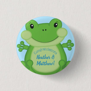Frog Baby Shower Blue Button