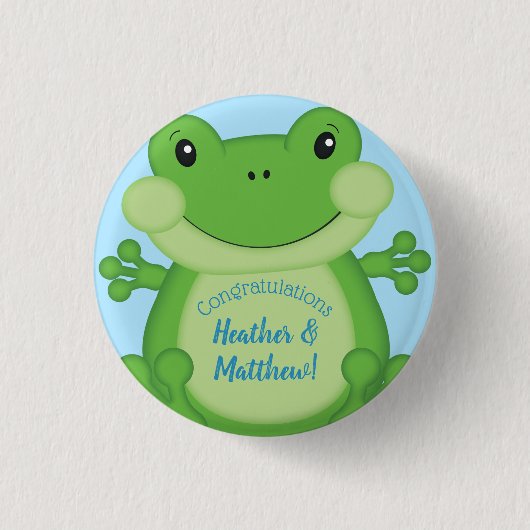 Frog Baby Shower Blue Button (Vorderseite)