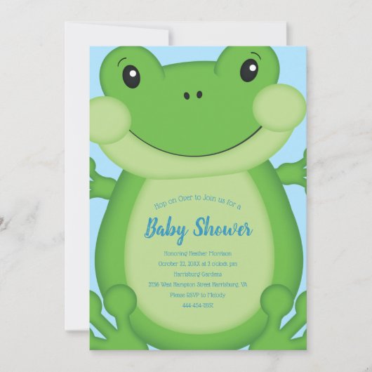Frog Baby Shower Blue Einladung (Vorderseite)
