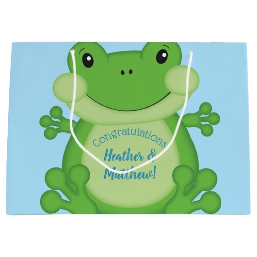 Frog Baby Shower Blue Große Geschenktüte (Vorderseite)