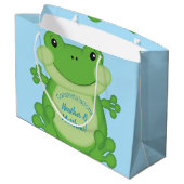 Frog Baby Shower Blue Große Geschenktüte (Rückseite Schrägansicht)