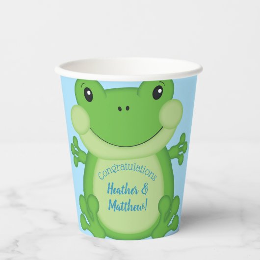 Frog Baby Shower Blue Pappbecher (Vorderseite)