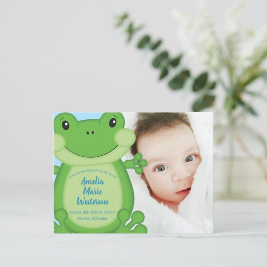 Frog Baby Shower Blue Postkarte (Stehend Vorderseite)