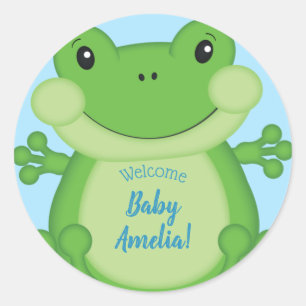 Frog Baby Shower Blue Runder Aufkleber