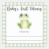 Frog Baby Shower Buchzeichen - erste Babybibliothe Quadratischer Aufkleber (Vorderseite)