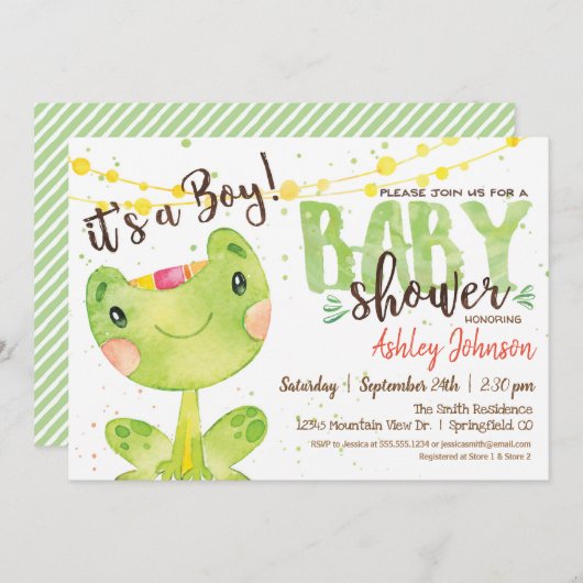 Frog Baby Shower Einladung, Boy Einladung (Vorne/Hinten)