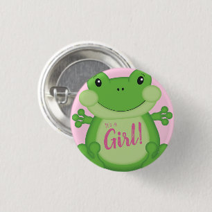 Frog Baby Shower Pink Button