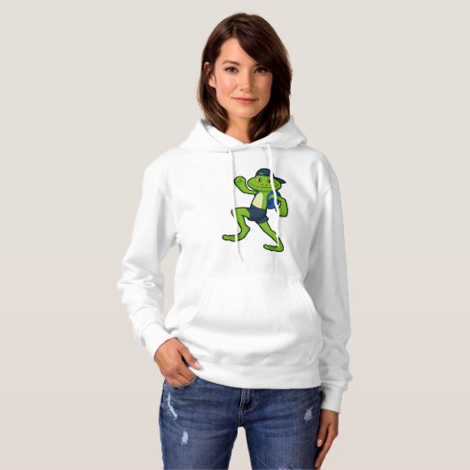 Frog beim Laufen mit Rucksack & Hut Hoodie (Vorne ganz)