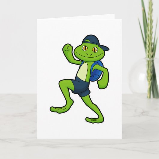 Frog beim Laufen mit Rucksack & Hut Karte (Vorderseite)